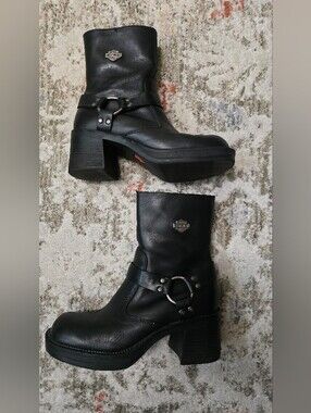 Harley-Davidson Women's Black Leather Harness Boots-Size 7.5